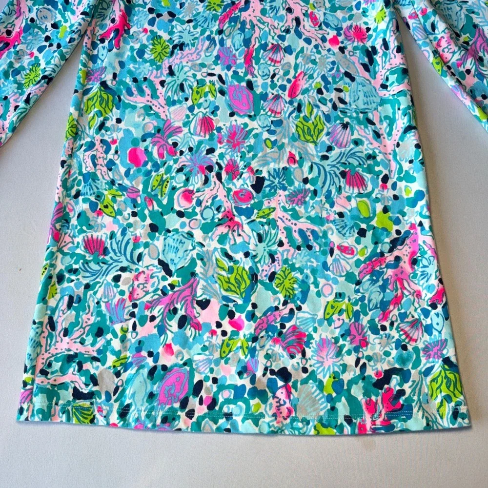Lilly Pulitzer Girls Dress L‎ 8-10 Blue Pink Cotton Blend Diann Coastal Aquatic